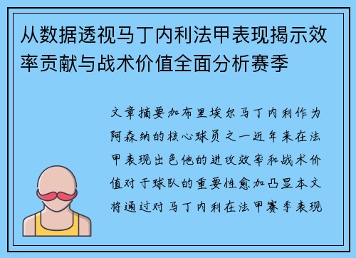 从数据透视马丁内利法甲表现揭示效率贡献与战术价值全面分析赛季